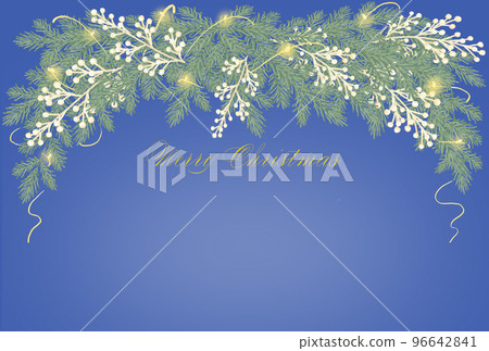 Illustration for a postcard of a garland with traditional Christmas plants Illustration for a postcard of a garland with traditional Christmas plants 96642841