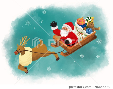 飛行馴鹿和聖誕老人水彩 illustration_02 96643589