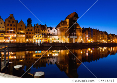 View on illumination of night embankment of Moltawa River in Gdansk 96643851
