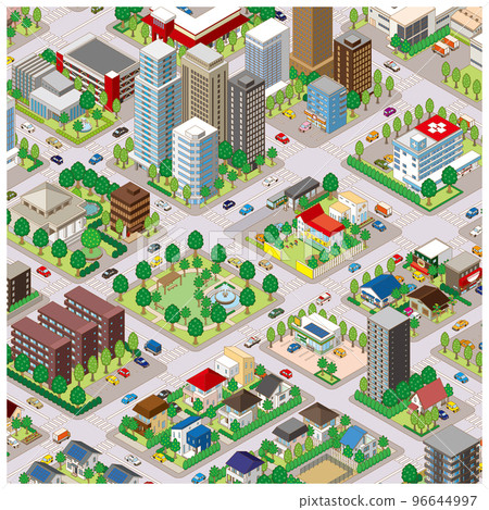 Three-dimensional view of the townscape. Cityscape. 96644997