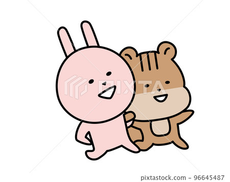 Rabbit Squirrel character walking arm in arm 96645487