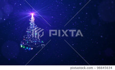 Christmas tree and lights with copy space on blue background, copy space for text 96645634