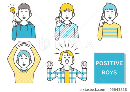 A boy set with a positive expression (happy, happy, OK, guts pose) [vector illustration material] 96645818
