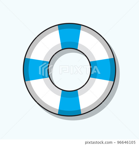 Cartoon illustration of a blue and white beach lifebuoy, on a white background 96646105