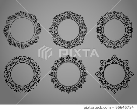 Set of decorative frames Elegant vector element for design in Eastern style, place for text. Floral black and gray borders. Lace illustration for invitations and greeting cards 96646754