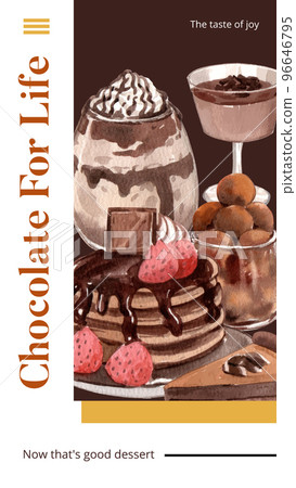 Instagram story template with chocolate dessert concept,watercolor style 96646795
