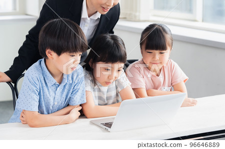 Elementary school students learning programming 96646889