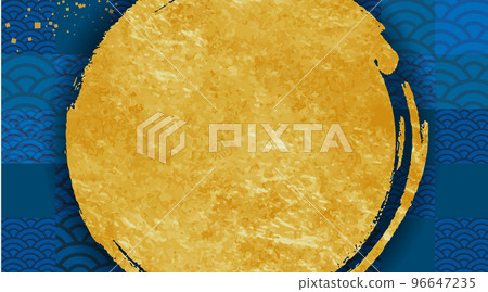 新年的設計材料。日本模式模板與金色的金葉。侘寂背景。 96647235