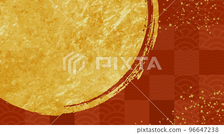 新年的設計材料。日本模式模板與金色的金葉。侘寂背景。 96647238