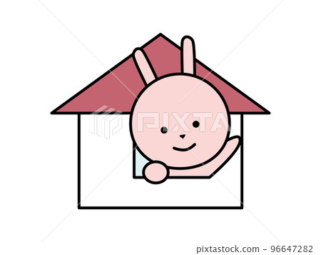 Rabbit character waving from home Rabbit character waving from home 96647282