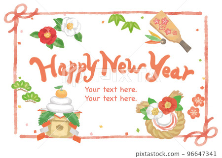 Watercolor style, frame material using New Year's illustrations. Vector material. Watercolor style, frame material using New Year's illustrations. Vector material. 96647341