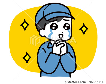 A young man in work clothes crying with joy (upper body) A young man in work clothes crying with joy (upper body) 96647441