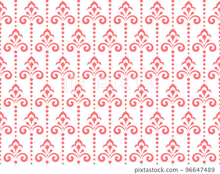 Flower geometric pattern. Seamless vector background. White and pink ornament. Ornament for fabric, wallpaper, packaging. Decorative print Flower geometric pattern. Seamless vector background. White and pink ornament. Ornament for fabric, wallpaper, packaging. Decorative print 96647489