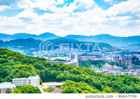 A distant view of the city of Hiroshima from the summit of Mt. Futaba on the north side of Hiroshima Station. You can see Yamane Town in the east, Higashiyama Town, and Fuchu Town in the distance. A distant view of the city of Hiroshima from the summit of Mt. Futaba on the north side of Hiroshima Station. You can see Yamane Town in the east, Higashiyama Town, and Fuchu Town in the distance. 96647709