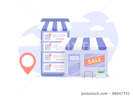 Online and offline store - retail businesses... - Stock Illustration ...