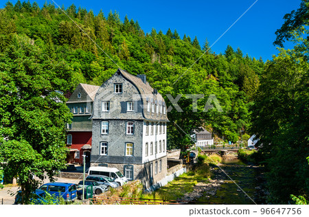 Monschau town above the Rur river in North Rhine-Westphalia, Germany 96647756