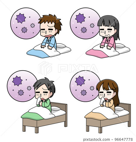 There are 4 patterns and icons for male and female children who catch a cold 96647778