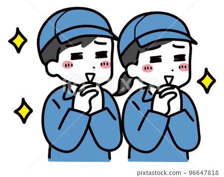 穿著工作服的快樂年輕男女（上身） 96647818