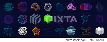 Spheres 3D in retrofuturistic style. Universal geometric shapes Spheres 3D in retrofuturistic style. Universal geometric shapes 96648201