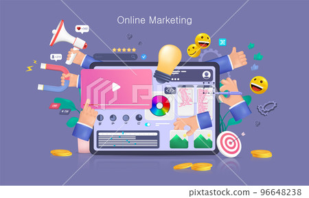 Online marketing, SEO concept. 3D Realistic cartoon illustration 96648238