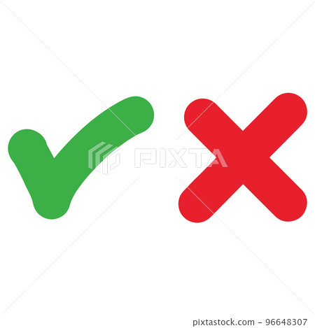 Hand drawn of Green check mark and Red cross isolated. Right and wrong icon. Vector illustration. 96648307