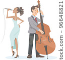歌手和貝斯手背靠背演奏 96648821