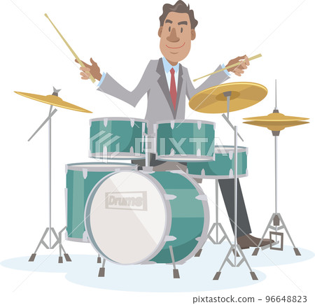 在白色背景上演奏的鼓手 96648823