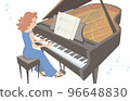 在白色背景上演奏的女鋼琴家 96648830