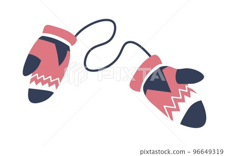 Winter mittens on rope, clothes for warmth vector 96649319