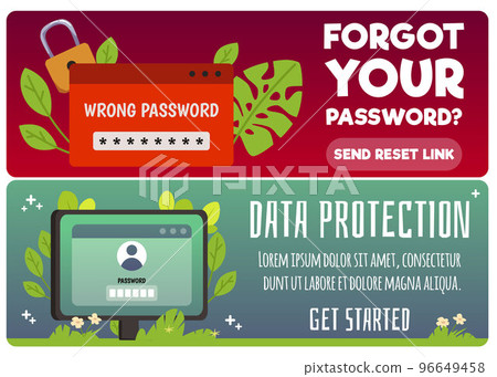 Set of website banner templates about passwords and data protection flat style Set of website banner templates about passwords and data protection flat style 96649458
