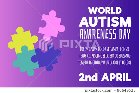 World autism awareness day website with puzzle symbols flat vector illustration. 96649525