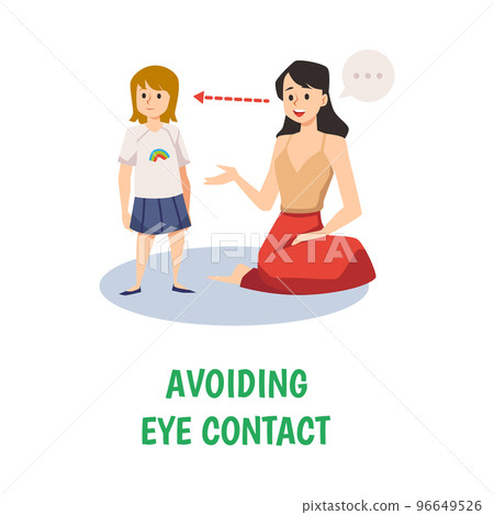Avoiding eye contact as symptom of kids autism, vector illustration isolated. Avoiding eye contact as symptom of kids autism, vector illustration isolated. 96649526