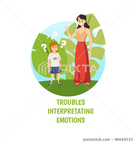 Troubles of interpretation of emotions in autism disorder, flat vector isolated. Troubles of interpretation of emotions in autism disorder, flat vector isolated. 96649533