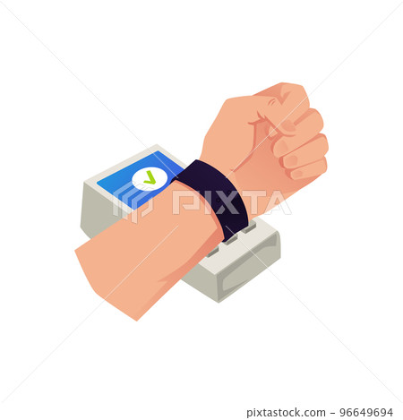Smartwatch payments for transport with NFC protocol, flat vector isolated. Smartwatch payments for transport with NFC protocol, flat vector isolated. 96649694