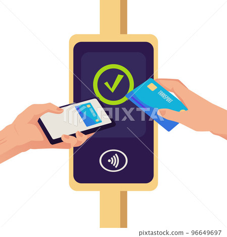 Transport card cashless wireless NFC payment flat vector illustration isolated. Transport card cashless wireless NFC payment flat vector illustration isolated. 96649697