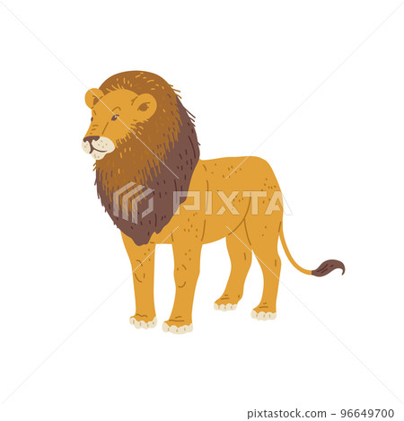 Lion standing side view flat vector illustration isolated on white background. 96649700