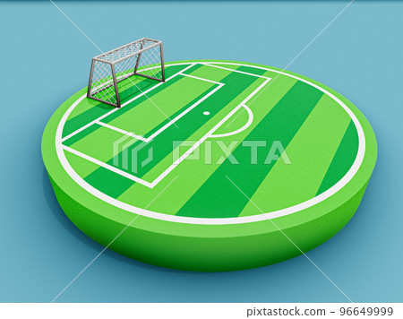 Soccer 3d field, realistic 3D rendering circle cutaway terrain floor with rock isolated, Football field and green grass. 96649999