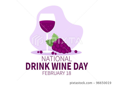National Drink Wine Day on February 18 with Glass of Grapes and Bottle in Flat Style Cartoon Hand Drawn Background Templates Illustration 96650019