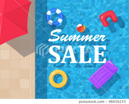 Summer sale banner with inflatable rings in swimming pool, vector illustration. 96650255