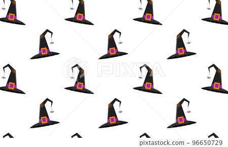Black witch hats seamless pattern. Halloween party background. Fabric design, paper print. Vector cartoon illustration 96650729