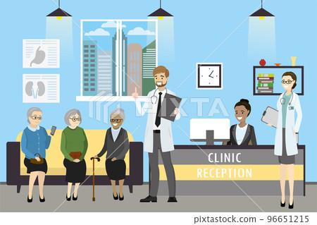 Clinic reception, doctor and old woman patients,african american 96651215