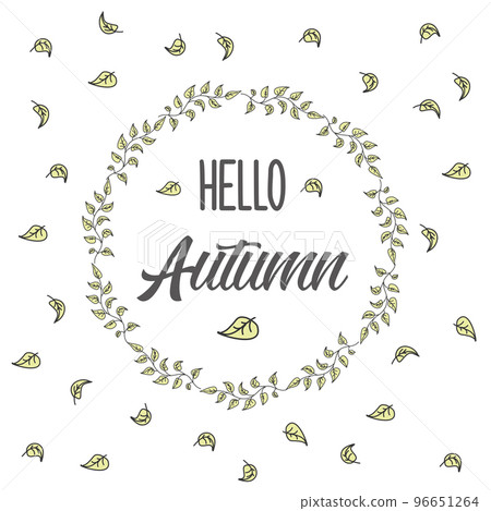 Cute background with flourish frame and lettering- hello autumn Cute background with flourish frame and lettering- hello autumn 96651264