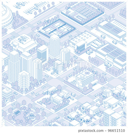 城市景觀的三維視圖 城市景觀 線描插圖。 城市景觀的三維視圖 城市景觀 線描插圖。 96651510