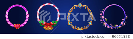 Round ui game avatar frames, fantasy borders set 96651528