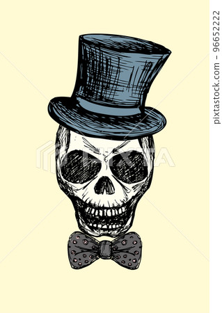 Fashion skull with bow tie and retro hat,isolated on white backg Fashion skull with bow tie and retro hat,isolated on white backg 96652222