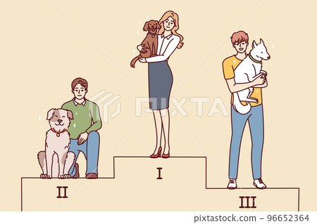 People with dogs stand on pedestal  96652364