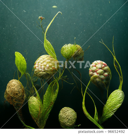 Underwater green background with various sea plants. Underwater scene. 96652492