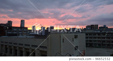 sunset and town sunset and town 96652532