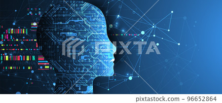 Artificial Intelligence. Technical background with a silhouette of a man. Big data concept. Machine cyber mind. 96652864