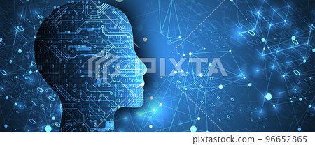 Artificial Intelligence. Technical background with a silhouette of a man. Big data concept. Machine cyber mind. 96652865